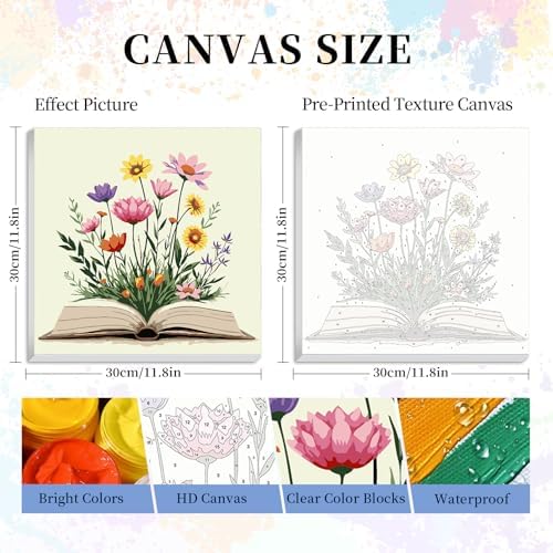 Camocin Framed Paint by Numbers Kit for Adults Beginner - Book and Wildflowers Paint by Number Canvas with Frame, Cottagecore DIY Acrylic Painting Kit for Book Lovers Home Wall Decor 12x12 Inch - Image 3