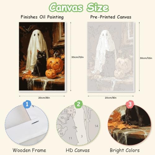 Spandrel Halloween Ghost Framed Paint by Numbers Kit for Adult, Black Cat Paint by Number Kits on Canvas, DIY Acrylic Oil Pumpkin Painting by Numbers for Home Wall Decor, 8x12in - Image 2