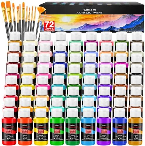 Caliart 72 Colors Acrylic Paint Set with 12 Brushes by Caliart