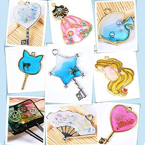 Resin Kit of 8 Color UV Resin Translucent Hard Type with Jewelry Making Casting Supply 17 Metal Frames Open Back Bezels & UV Resin Tapes for Making Pendants Keychains Charms Earrings - Image 5