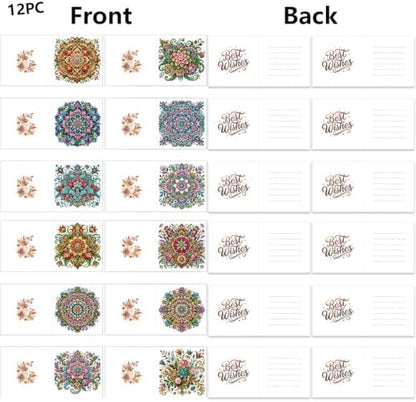 12 Packs Diamond Painting Greeting Card Kit Diamond Art Greeting Cards Special Shaped Diamond Painting Greeting Card Arts Crafts for Christmas Birthday Thanksgiving Day Holiday (Mandala) - Image 2