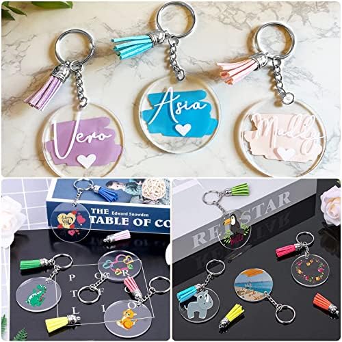 ZOCONE 144 PCS 2 INCH Acrylic Keychain Blanks Set, Clear Circle Acrylic Blank Bulk with Keychain Ring, Display Card, Packing Bag, Jump Rings, Tassels for Vinyl DIY Keychain Earring and Craft Project - Image 7