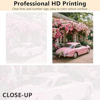 TUMOVO Framed Paint by Numbers Kit for Adults Pink Car, Flowers Painting Kits for Beginners, DIY Acrylic Paint by Numbers Kits on Canvas, Oil Painting Paintwork Art Crafts for Home 16"x20" - Image 3