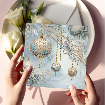 jinglinhh 6pcs Christmas Tree Santa Elk Flowers Ball Diamond Art Painting Greeting Cards with Envelopes, DIY Card Making Kits for Adults, Diamond Art Postcards Holiday Cards Craft Gifts - Image 6