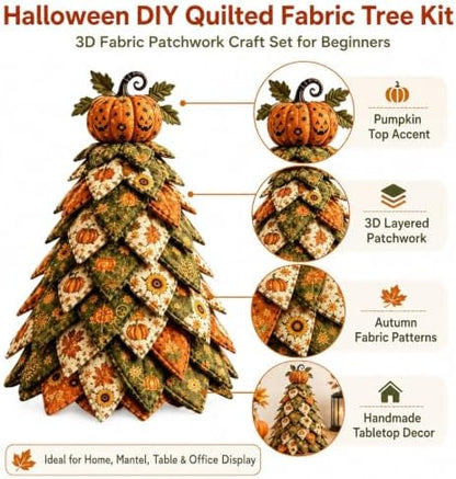 Muhubaih DIY Halloween Christmas Quilted Fabric Tree Kit, 3D Padded Patchwork Sewing Craft Kit for Beginners, Home Office Mantel Shelf Tabletop Decor, Handmade Holiday Gift for Craft Lovers - Image 4