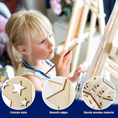 COCHIE DIY 3D 4th of July Stars Wood Crafts to Paint, Paintable Unfinished Wooden Slices for Craft, Memorial Day Veterans Day Star Cutouts Ornaments for Painting Decorations (24 PCS) - Image 3