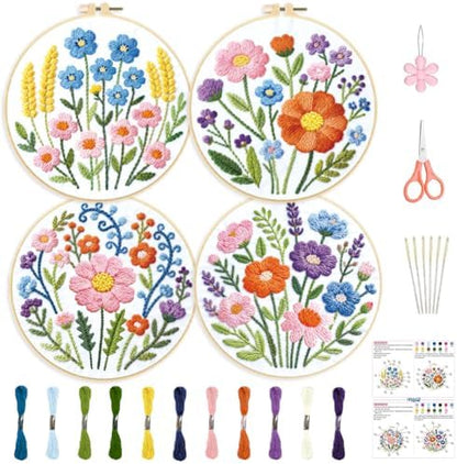 ORIGACH 4 Pack Easy Flower Embroidery Kit for Beginners by ORIGACH