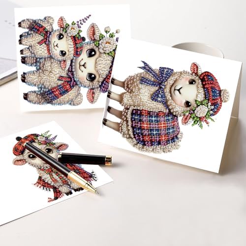 Tontut 6pcs Diamond Art Painting Kit Greeting Card, Hat Goat 5D DIY Diamond Handmade Holiday Glitter Greeting Card with Envelope, Holiday Gift Congratulation - Image 6