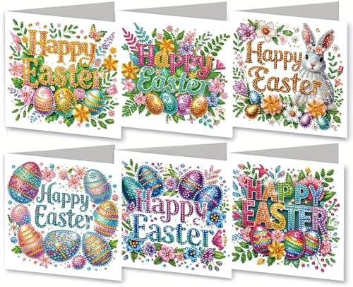 DIYDeligths 6Pcs DIY Foldable Diamond Art Painting Greeting Cards Creative Birthday Festivals Handmade Thank You Card Set Blessing Greeting Card Craft Gift Idea (Easter Font) by DiamondPaintingOrnament