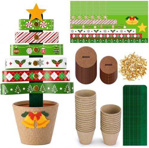 30 Sets Christmas Tree Pot Craft Kit, Standing Paper Xmas Tree DIY Bulk by Unknown