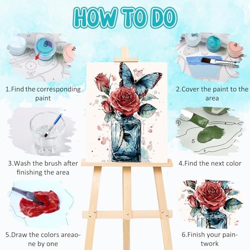 RICUVED Flowers Paint by Numbers for Adults, Butterfly Paint by Numbers Kit for Adults Beginners, Bottle DIY Acrylic Oil Painting on Canvas Easy for Gift Home Wall Decor 16x20 Inch - Image 5