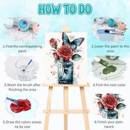 RICUVED Flowers Paint by Numbers for Adults, Butterfly Paint by Numbers Kit for Adults Beginners, Bottle DIY Acrylic Oil Painting on Canvas Easy for Gift Home Wall Decor 16x20 Inch - Image 5
