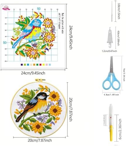 Zhenging Animal Cross Stitch Kit – 4 Pre-Printed Designs (Sloth, Bird, Penguin, Calf) with 11CT 9.45x9.45 Inch Fabric, Hoop, Scissors, Threader & Tools for Beginners & Adults - Image 4