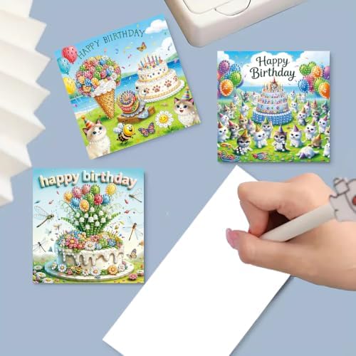 6PCS Happy Birthdays Diamond Art Painting Greeting Cards Kit with Envelopes - 5D DIY Diamond Art Card Kits for Adults - Handcrafted Postcards for Birthday & Holiday - Image 3