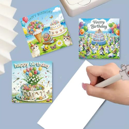 6PCS Happy Birthdays Diamond Art Painting Greeting Cards Kit with Envelopes - 5D DIY Diamond Art Card Kits for Adults - Handcrafted Postcards for Birthday & Holiday - Image 3