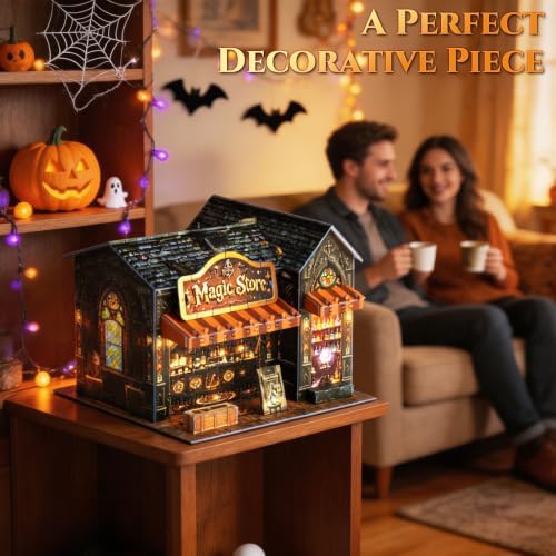 3D Puzzles for Adults,Halloween Magic Store Model Miniature House Kit,3D Paper Puzzle Open-Style Build for Adults Room Home Decor DIY Building House,Halloween Birthday Fun Gifts for Family and Friends - Image 7