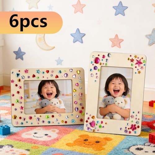 Lesnala 6 Pcs Unfinished Wood Picture Frame Crafts DIY Kits with Stickers - Image 4