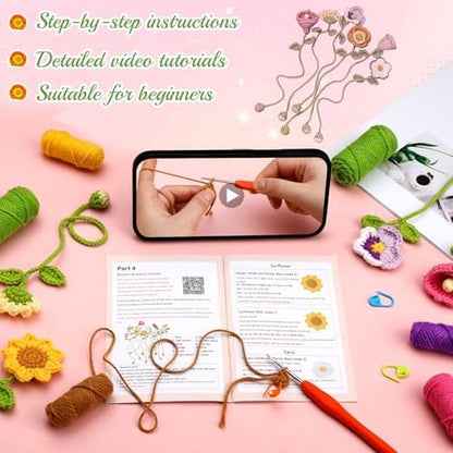 GarfxG Crochet Kit for Beginners Adults 10pcs Flower Bookmarks Knitting Kit - Image 4