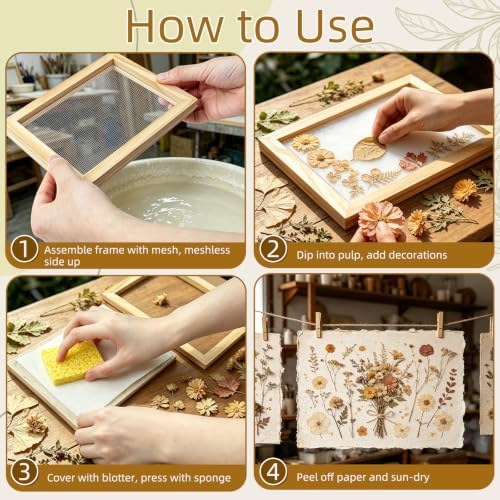 Erthskda Set of 4 Paper Making Screen Kit, Wooden Mould and Deckle Set - Image 5