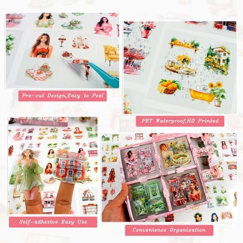 440 Pcs Spring Landscape Scrapbook Stickers for Scrapbooking, Transparent PET Stickers for Journaling, Junk Journal Supplies, Aesthetic Decorative, Collage, Craft Art, Scrap Booking Kit - Image 3