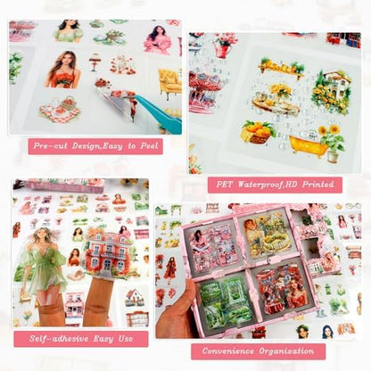 440 Pcs Spring Landscape Scrapbook Stickers for Scrapbooking, Transparent PET Stickers for Journaling, Junk Journal Supplies, Aesthetic Decorative, Collage, Craft Art, Scrap Booking Kit - Image 3
