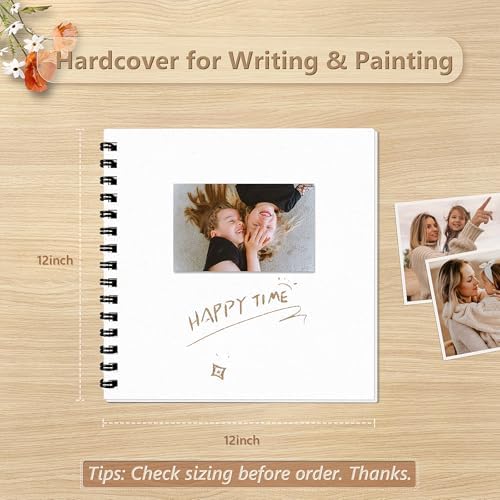 Popotop 12x12 Inch Scrapbook Photo Album, 60 Page Decorative Kraft Paper Book for 4x6 5x7 6x8 Pictures, DIY Memory Photo Albums as Gifts for Wedding Baby Christmas School Family - Image 2