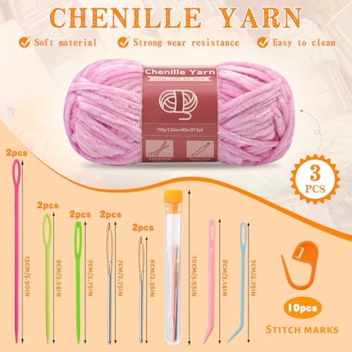 LUNARM Chenille Yarn 3 Pack 3.5oz Chunky Blanket Velvet Yarn 263 Yard - Image 2