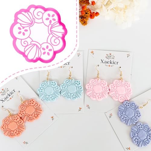 Xaekicr Floral Wreath Polymer Clay Cutters for Earrings – Clay Earring Cutters Set with Nature Pattern, Clay Tools for DIY Jewelry Making by Xaekicr
