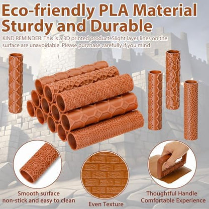 Leriton 17 Pcs Clay Texture Roller Set with Handle, Terrain - Image 4