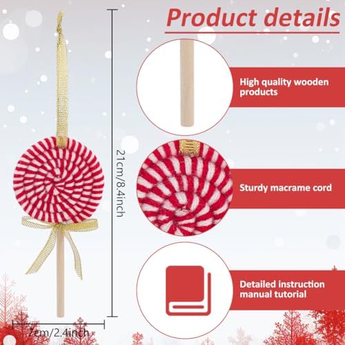 ORIGACH 6 Set DIY Macrame Christmas Lollipop Kits for Adults Beginners Handmade Macrame Lollipop Ornaments with Instruction Tutorial for Christmas Tree Boho Hand Woven Holiday Home Decorations - Image 3