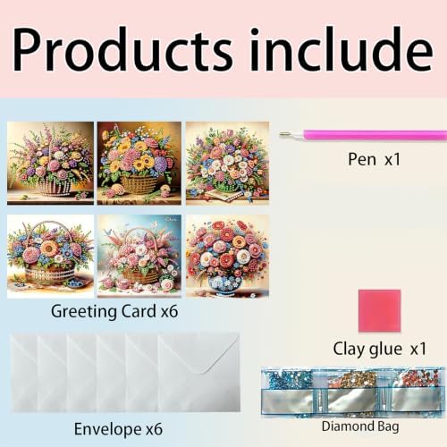 6PCS Bouquet Diamond Art Painting Greeting Cards Kit with Envelopes - 5D DIY Diamond Art Card Kits for Adults - Handcrafted Postcards for Birthday & Holiday - Image 5