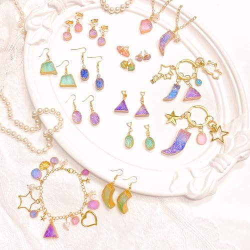 FUNSHOWCASE Geode Epoxy Resin Silicone Molds Set Jewelry Making Kits for Necklace Pendant Earrings Bracelet Charms 33 Shapes 0.35-1.65inch - Image 6