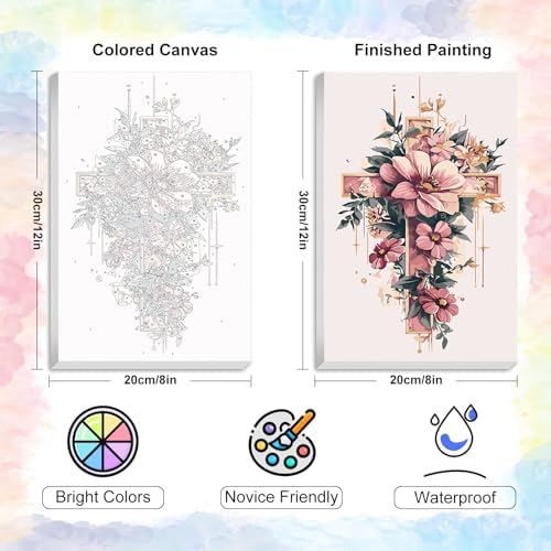 Yezavesu Framed Paint by Numbers Kit for Adults Beginner & Kids Ages 8-12, Cross Flower Paint by Numbers with Frame, DIY Number Painting for Adults Cross Flower for Home Wall Decor Gift 8X 12 inch - Image 3