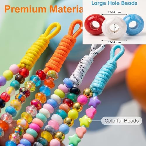Large Hole Beads Carabiner Bag Charm Beads 200pcs Heart Jumbo Hair Bead Acrylic Big Hole 5mm Macrame Chunky Bead with Large Holes for Keychain Bag Charm - Image 5