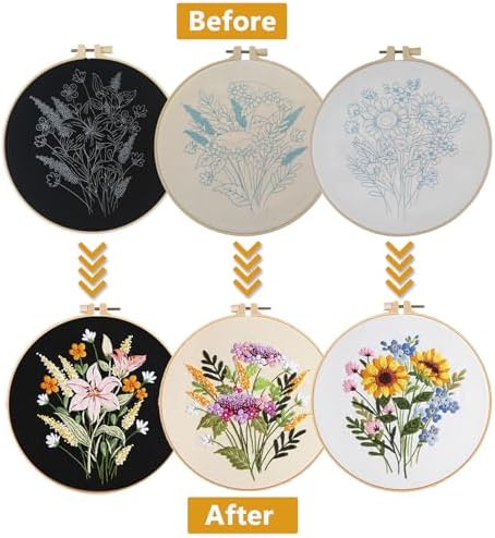 3 Packs Embroidery Kit for Adults, Embroidery for Beginners (Flower) - Image 2