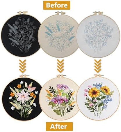 3 Packs Embroidery Kit for Adults, Embroidery for Beginners (Flower) - Image 2