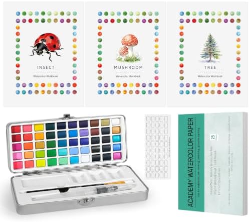 CraftyManor 3PCS Watercolor Workbook for Beginners, 50 Colors Water Color Paint Set with Palette & Brushes, Creative 36 Original Patterns Adult Coloring Book (50Color(I&M&T)) by CraftyManor