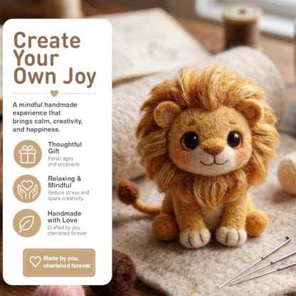DIY Needle Felting Kit Cute Lion – Needle Felting Starter Kit with Fiber Roving, Needles, Felting Pad & Instructions | Felted Animal Kit for Beginners Adults | DIY Craft Gift Home Decoration - Image 2
