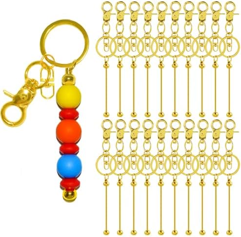 20 Pcs Beadable Keychains Bulk Kit – DIY Keychain Making Supplies with Metal Blanks for Crafts, Jewelry, Charms, Custom Projects – Blank Chain Bars for Beaded Keychain Design (Golden) by DNLEGULI