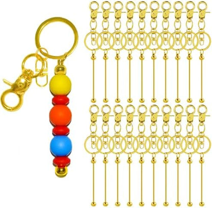 20 Pcs Beadable Keychains Bulk Kit – DIY Keychain Making Supplies with Metal Blanks for Crafts, Jewelry, Charms, Custom Projects – Blank Chain Bars for Beaded Keychain Design (Golden) by DNLEGULI