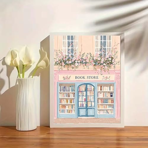 GEMOUJ Paint by Number Pink Book Shop DIY Painting On Canvas, Paint by Numbers Kit for Adults,Perfect for Paint by Numbers for Adults Beginner,Home Wall Decor16 x 20 Inch - Image 3