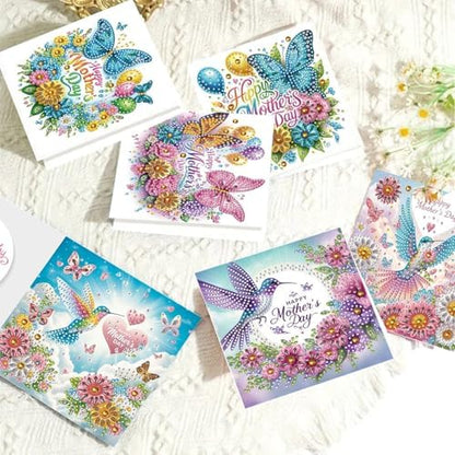 6Pcs Mother's Day Greeting Card DIY Diamond Art Painting Greeting Cards Special Shaped Diamond Blessing Folding Card Kit Arts Crafts for Holiday Festival-Butterfly Hummingbird - Image 2