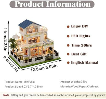 DIY Miniature House Kit with LED Light, Mini Villa House Kit,Doll House Kits for Adults to Building,Wooden Dolls House Kits to Build for Adults Birthday Gift - Image 6
