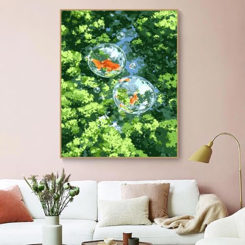 ZRIZQ Paint by Numbers Kit for Adults Beginner,Forest Goldfish,16x20 - Image 7