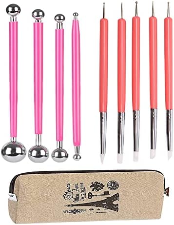 4PCS Double-Ended Metal Ceramic Clay Ball Stylus Dotting Tools and 5PCS 2 Way Silicone Polymer and Embossing Paper Flower Indentation Tool for Drawing by Ecjiuyi