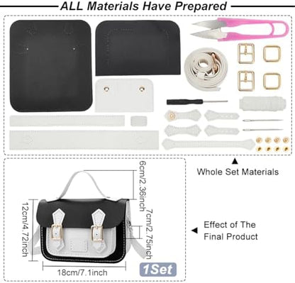 WADORN DIY Crossbody Bag Making Kits, PU Leather Shoulder Bag Sewing Set with Instruction Handmade Satchel Handbag Making Kit Purse Sewing Kit for Women Handicraft Gift, 9.8x3.5x6.7 Inch(Black+White) - Image 2