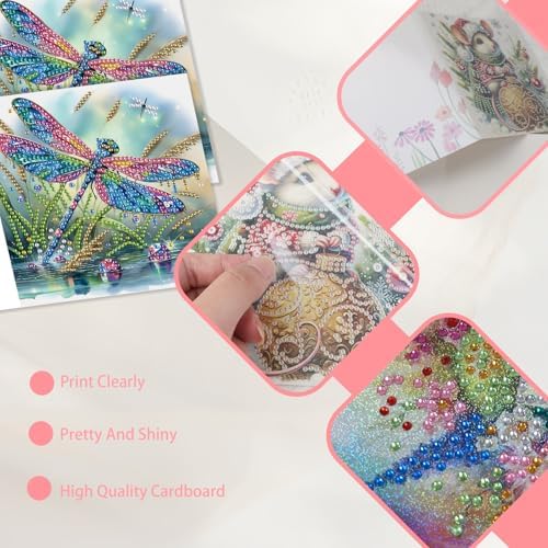 JISHSHAY 6 PCS Diamond Art Greeting Cards Dragonfly Diamond Painting Birthday Cards Animal Gem Art Gem Painting Mosaic Kits for Adults for Thanksgiving Anniversary Valentine Graduation All-Occasion - Image 5