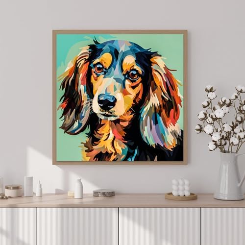 Artunion Framed Paint by Numbers Kit for Adults Beginners & Kids Ages 8-12,Colorful Dachshund Dog Paint by Number with Frame,Dog Animal Paint by Numbers Kit on Canvas 10 * 10 Inch Without Easel - Image 2
