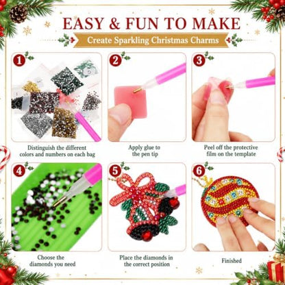 Yaomiao 17 Pcs Double Sided Diamond Art Christmas Ornaments Keychains 5d - Image 3