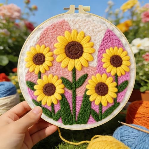 ZuoAnLF Punch Needle Kit for Beginners and Adults, DIY Easy Sunflower Punch Needle Set, Includes Pattern, Tools, Yarn, Embroidery Hoop and Instructions, for Creating Punch Needle Artworks by ZuoAnLF